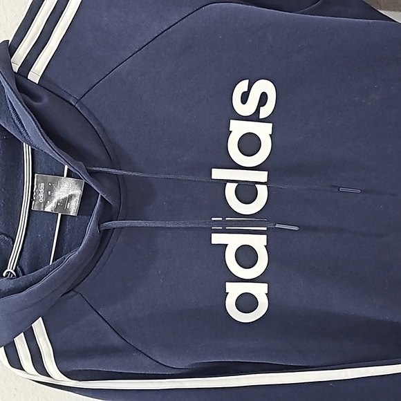 Adidas Pullover Mens Sweater Navy Blue Hoodie Sweatshirt Size L - Picture 3 of 10